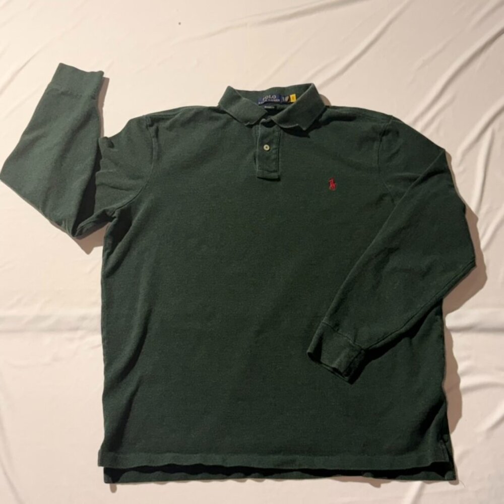 Polo Ralph Lauren Long Sleeve Polo‎ Shirt XL Forest Green Classic Fit Logo Mens
